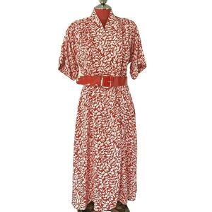 Vintage 1980s red & white true wrap dress short sleeves & patent belt retro chic